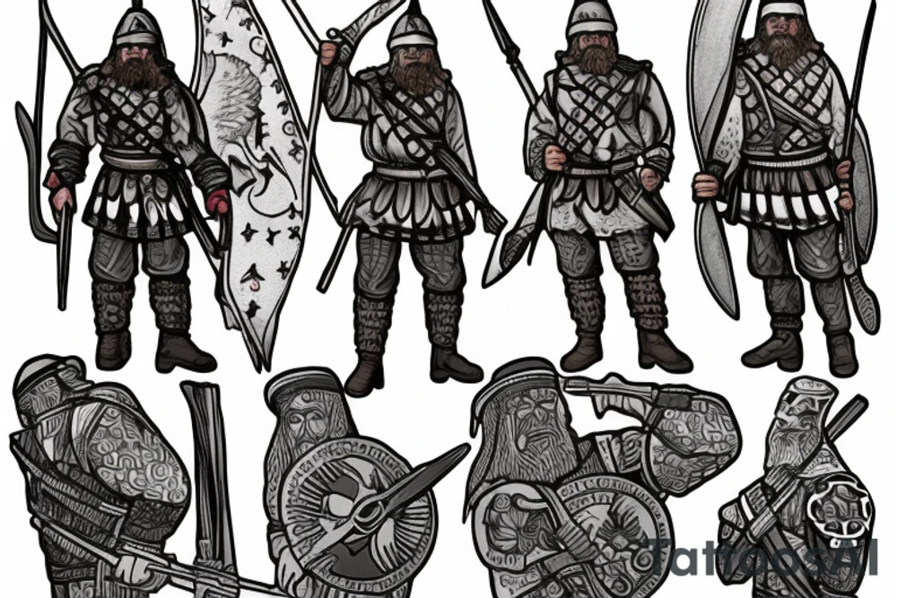 Slavic warrior, serbian warrior and world war I serbian soldier with wolf and half compas half watch andarrow that is a point view tattoo idea