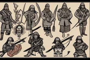 Slavic warrior, serbian warrior and world war I serbian soldier with wolf and half compas half watch andarrow that is a point view tattoo idea