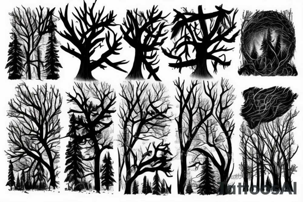dark forest scene with mist tattoo idea