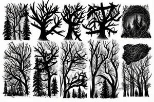 dark forest scene with mist tattoo idea