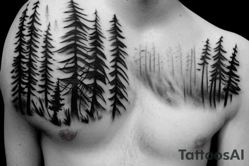 dark forest scene with mist tattoo idea