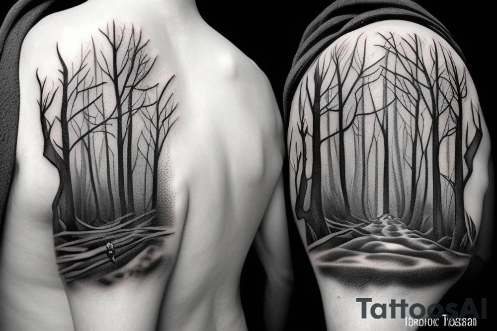 dark forest scene with mist tattoo idea