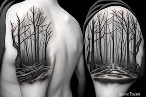 dark forest scene with mist tattoo idea