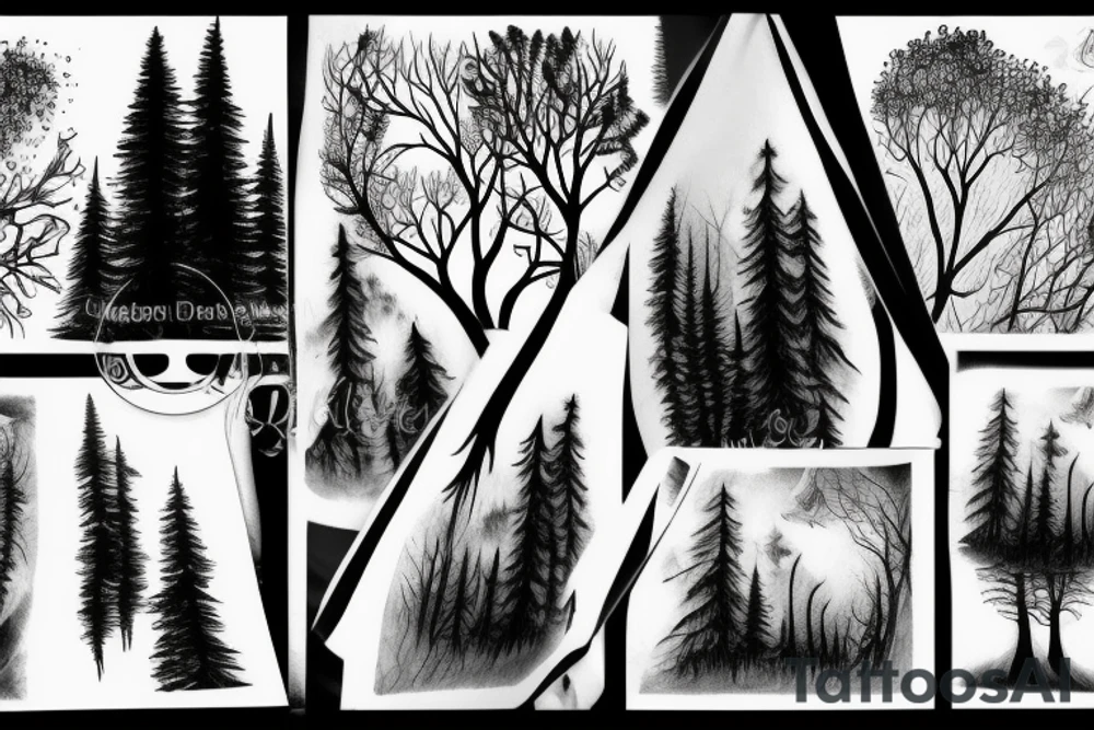 dark forest scene with mist tattoo idea