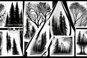 dark forest scene with mist tattoo idea