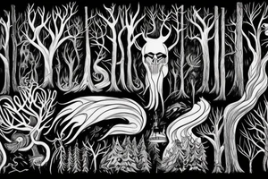 dark forest scene with mist tattoo idea
