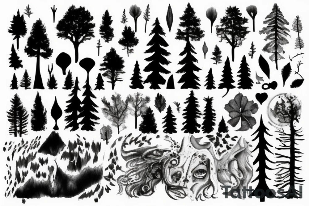 dark forest scene with mist tattoo idea
