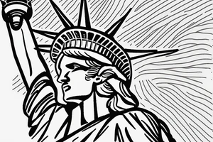 Statue of Liberty American flag in the background tattoo idea