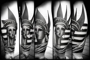 Statue of Liberty American flag in the background tattoo idea