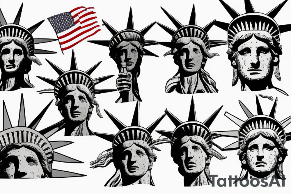 Statue of Liberty American flag in the background tattoo idea