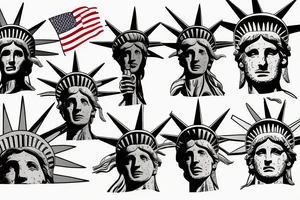 Statue of Liberty American flag in the background tattoo idea