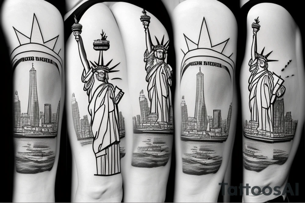 Statue of Liberty with airplane in background tattoo idea