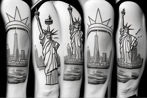 Statue of Liberty with airplane in background tattoo idea