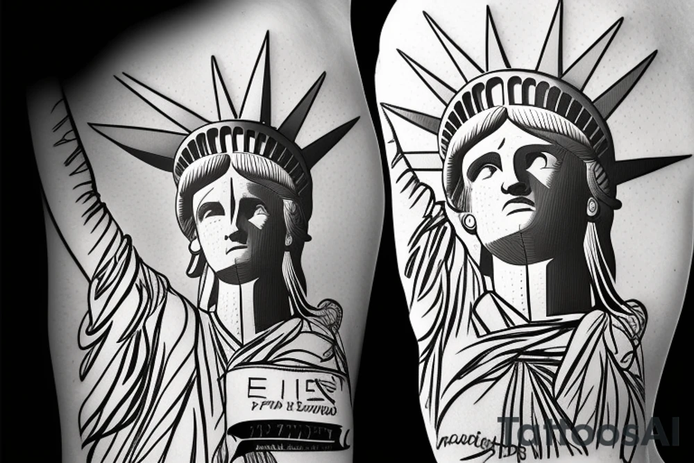 Statue of Liberty with airplane in background tattoo idea