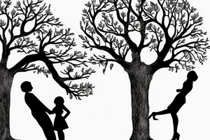Big old tree couple holding hands woman is considerably shorter than man tattoo idea