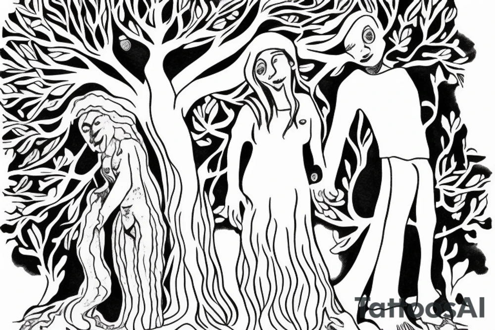 Big old tree couple holding hands woman is considerably shorter than man tattoo idea