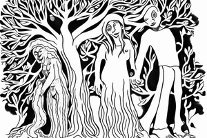 Big old tree couple holding hands woman is considerably shorter than man tattoo idea