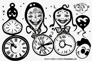 The theme of loneliness and sadness using the example of the sad clown and the clock tattoo idea