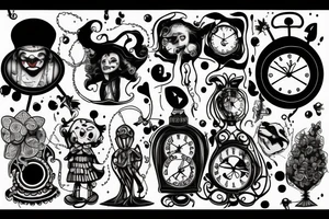 The theme of loneliness and sadness using the example of the sad clown and the clock tattoo idea