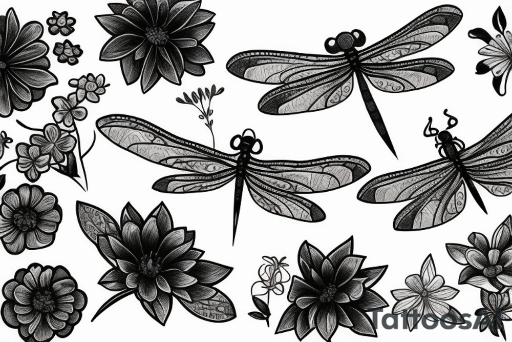 Dragonfly with flowers tattoo idea