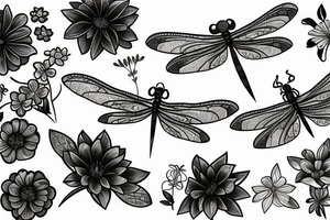Dragonfly with flowers tattoo idea