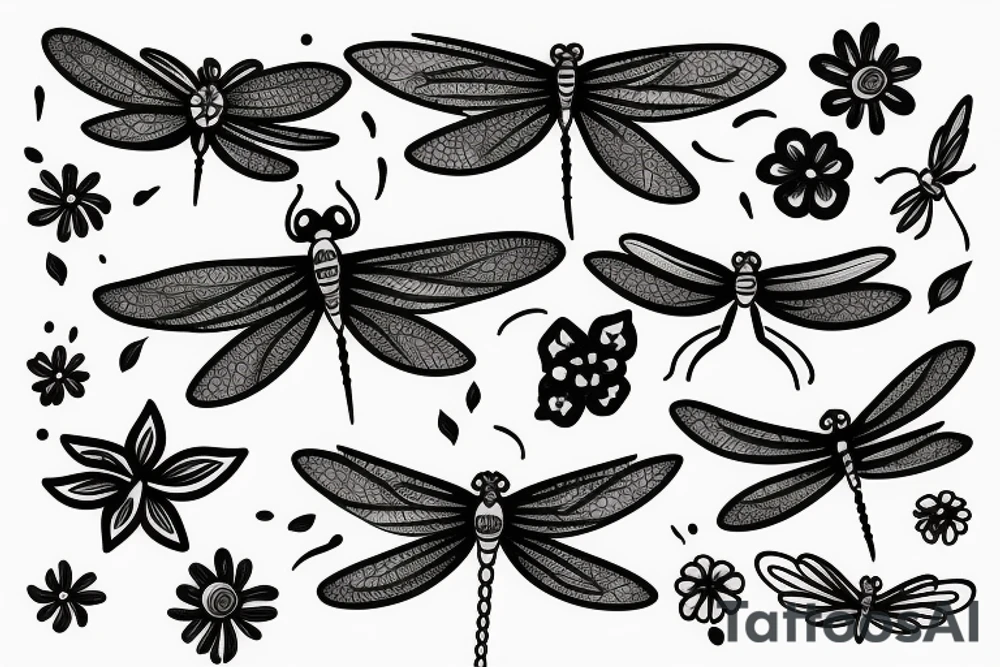Dragonfly with flowers tattoo idea