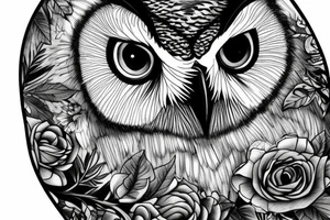 realistic Owl with blue eyes in forest tattoo idea