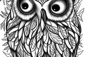 realistic Owl with blue eyes in forest tattoo idea