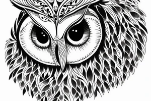 realistic Owl with blue eyes in forest tattoo idea