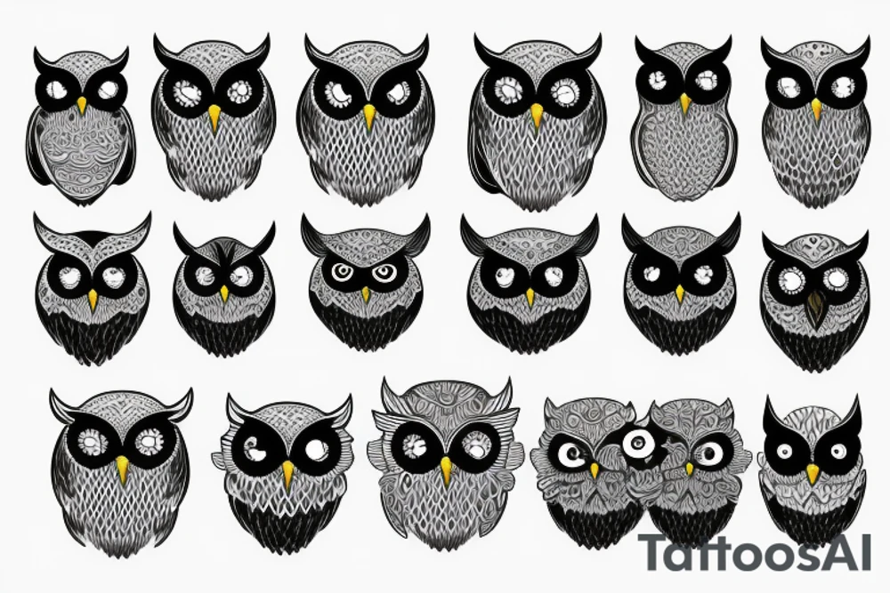 realistic Owl with blue eyes in forest tattoo idea
