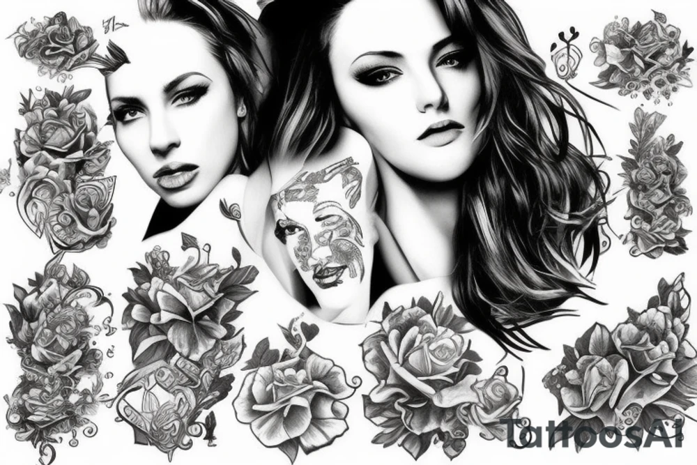 Realistic sexy woman next to castle tattoo idea