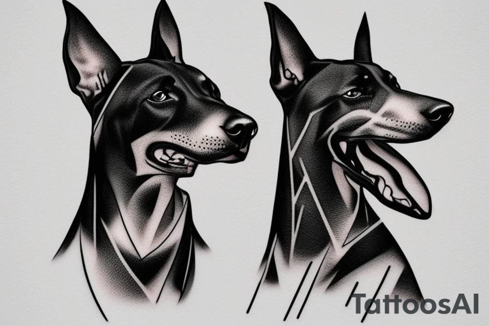 Meancing dobermann dog with barbed wire tattoo idea
