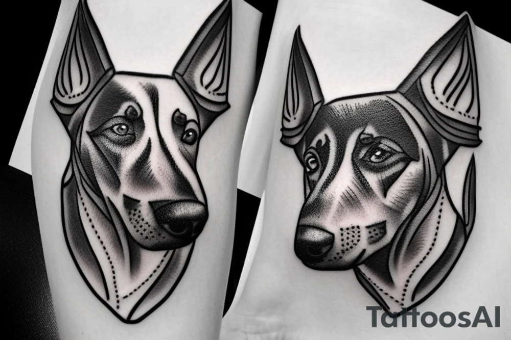 Meancing dobermann dog with barbed wire tattoo idea