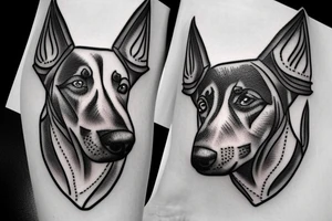 Meancing dobermann dog with barbed wire tattoo idea