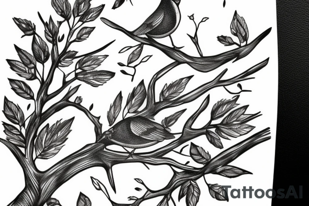 Bird sitting on a cracking branch while chirping tattoo idea