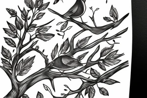 Bird sitting on a cracking branch while chirping tattoo idea
