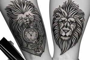 perefct cribbage hand, a lion and a pocket watch pointing to 1 and 3 tattoo idea