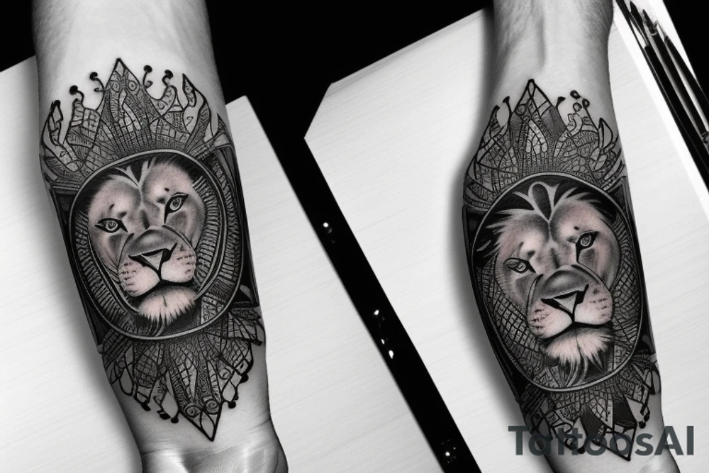 perefct cribbage hand, a lion and a pocket watch pointing to 1 and 3 tattoo idea