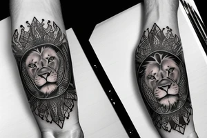 perefct cribbage hand, a lion and a pocket watch pointing to 1 and 3 tattoo idea