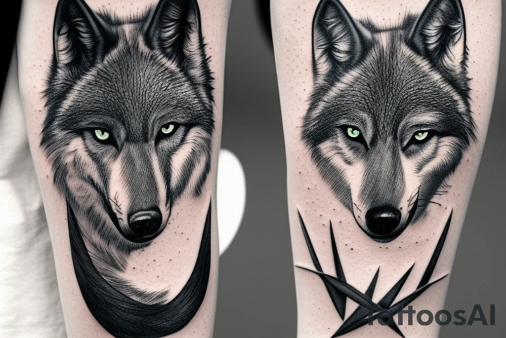 black Wolf. realistic style posture, linear muzzle. Around nature or forest tattoo idea black Wolf. realistic style posture, linear muzzle. Around nature or forest tattoo idea