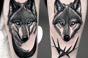black Wolf. realistic style posture, linear muzzle. Around nature or forest tattoo idea