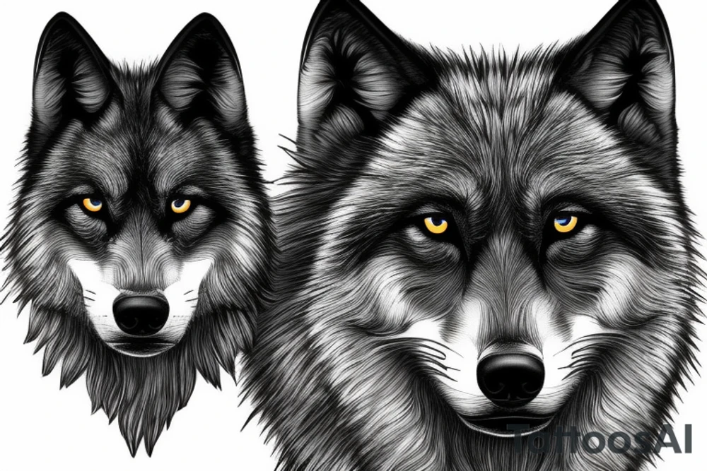black Wolf. realistic style posture, linear muzzle. Around nature or forest tattoo idea black Wolf. realistic style posture, linear muzzle. Around nature or forest tattoo idea