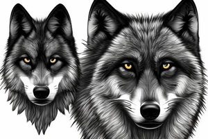 black Wolf. realistic style posture, linear muzzle. Around nature or forest tattoo idea