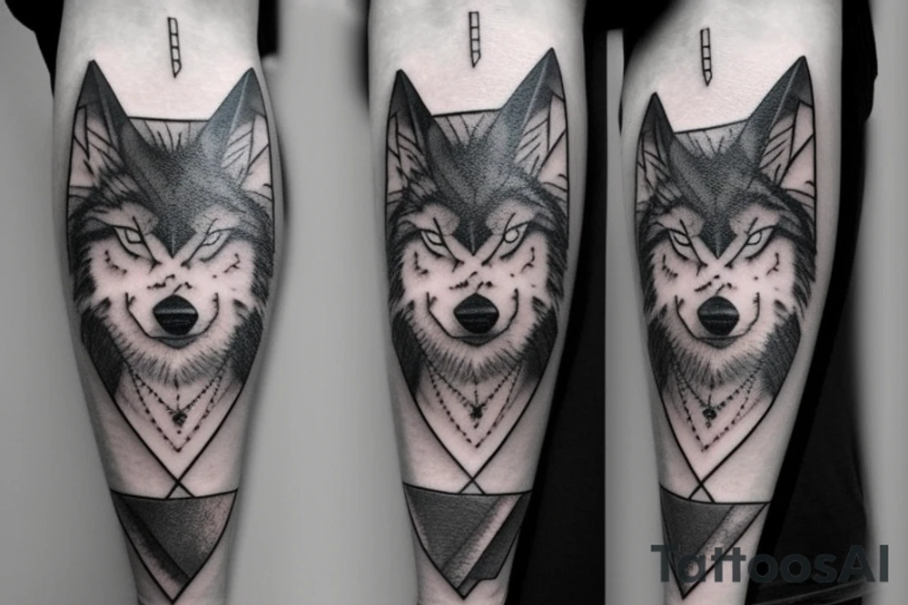 linear wolf with realistic posture tattoo idea