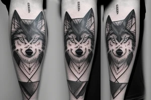 linear wolf with realistic posture tattoo idea