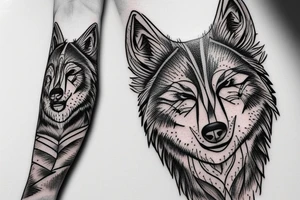 linear wolf with realistic posture tattoo idea