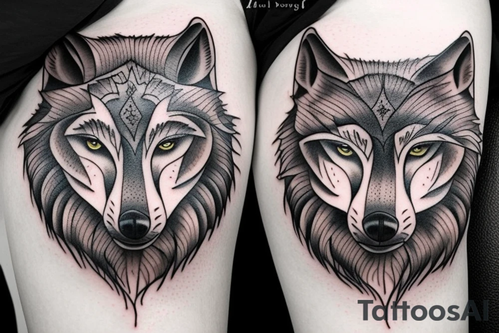 linear wolf tattoo idea