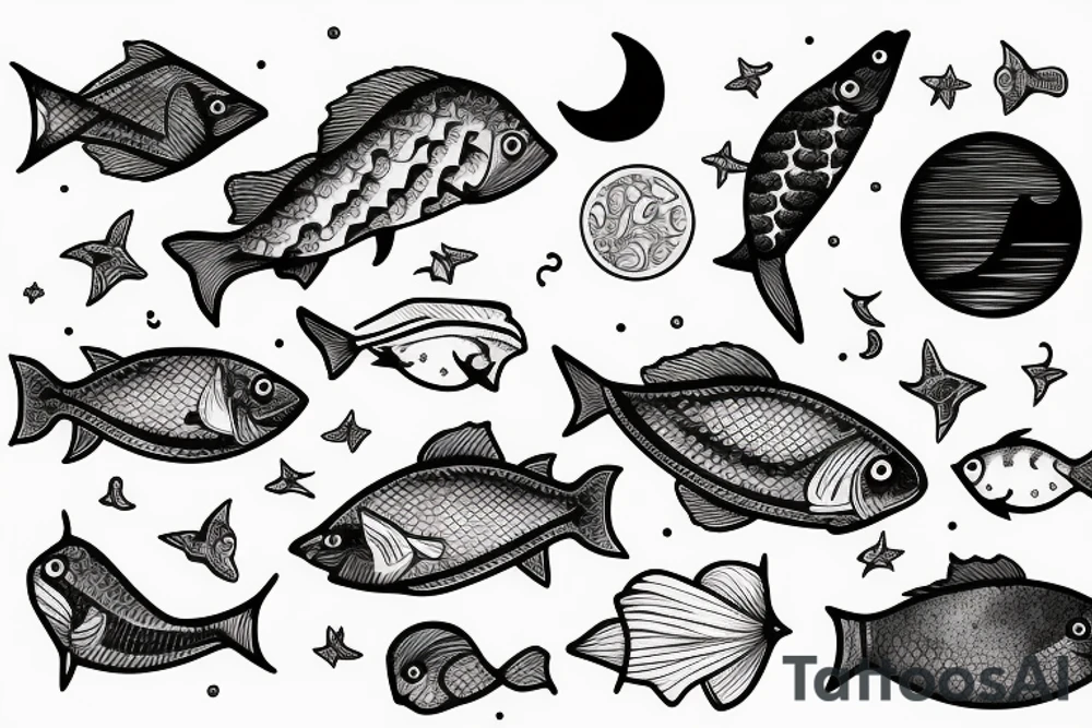 Fish and a moon tattoo idea