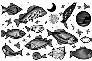 Fish and a moon tattoo idea
