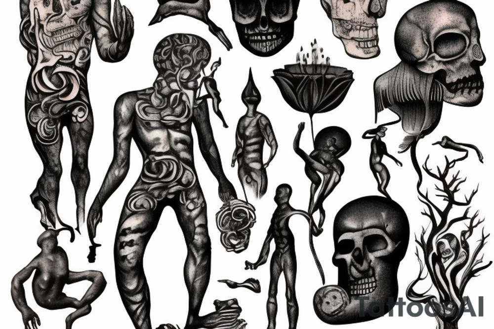 philosophical statue of sisyphos about life and death tattoo idea